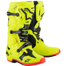 Bota Alpinestars Tech 10 - Amarelo Flúor Preto Vermelho Flúor