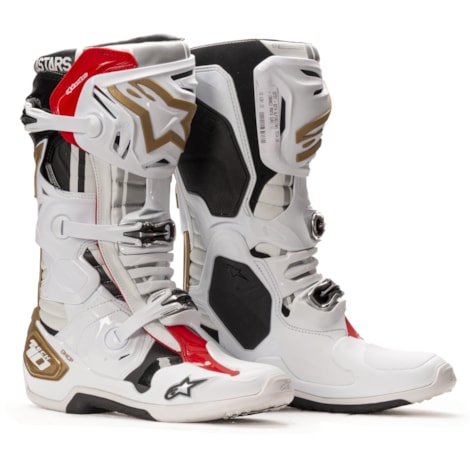 Bota Alpinestars Tech 10 - Branco Prata Ouro