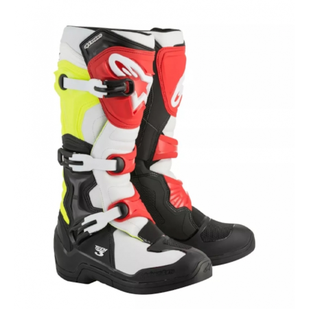 Bota Alpinestars Tech 3 Preto Branco Amarelo Vermelho