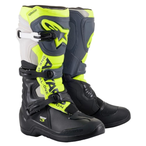 Bota Alpinestars Tech 3 - Preto Cinza Amarelo Flúor