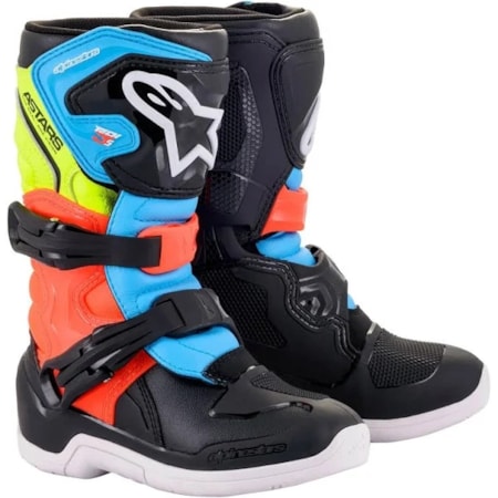 Bota Alpinestars Tech 3S - Preto Branco Amarelo Flúor