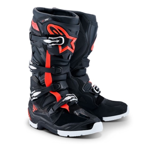 Bota Alpinestars Tech 7 Enduro Drystar Preto Vermelho Flúor Branco