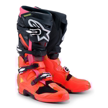 Bota Alpinestars Tech 7 - Preto Vermelho Flúor Rosa