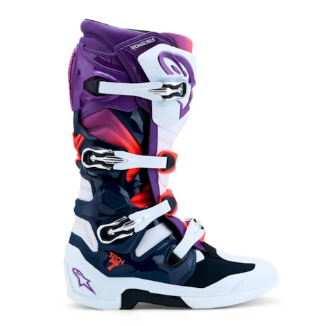 Segunda imagem do produto Bota Alpinestars Tech 7 Roxo Branco Azul Vermelho Flúor