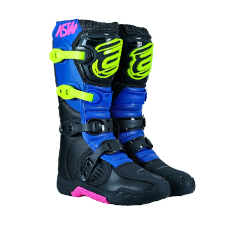 Bota ASW Image Enduro - Preto Azul Amarelo Flúor Rosa