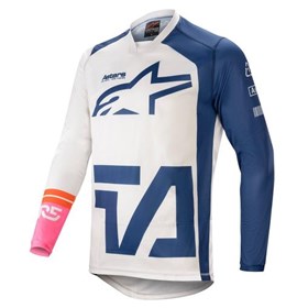 Camisa Alpinestars Racer Compass 21 - Branco Azul Rosa Flúor