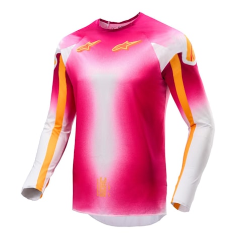 Camisa Alpinestars Supertech SX Mig Rosa Flúor Branco