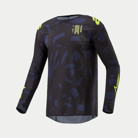 Camisa Alpinestars Techstar Rantera 24 - Preto Azul Marinho Amarelo Flúor