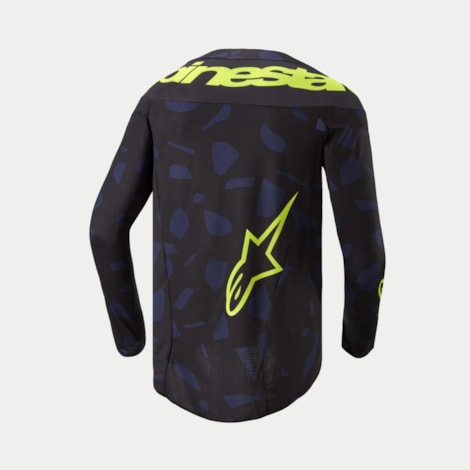 Segunda imagem do produto Camisa Alpinestars Techstar Rantera 24 - Preto Azul Marinho Amarelo Flúor