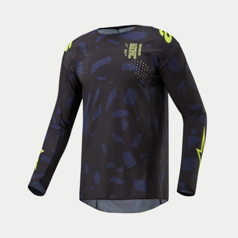 Camisa Alpinestars Techstar Rantera 24 - Preto Azul Marinho Amarelo Flúor