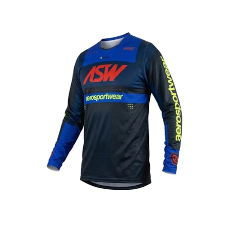 Camisa ASW Image Enduro Hades Preto Azul Amarelo Flúor