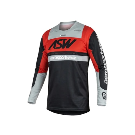 Camisa ASW Image Enduro Hades Preto Vermelho Cinza