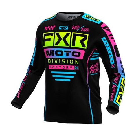 Camisa FXR Podium Gladiator MX - Preto Rosa Azul