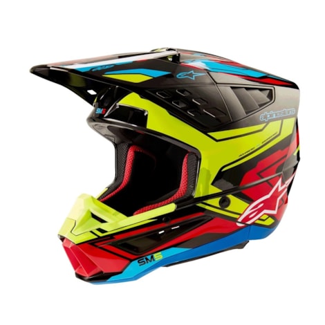 Capacete Alpinestars SM5 Action 2 - Preto Amarelo Vermelho Gloss