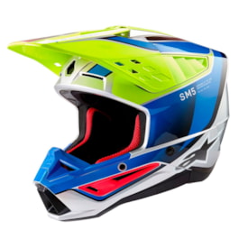 Capacete Alpinestars SM5 Sail Amarelo Flúor Azul Prata Gloss