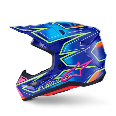 Capacete Alpinestars SM7 Cast Azul Rosa Amarelo Flúor