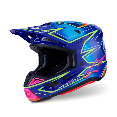 Capacete Alpinestars SM7 Cast Azul Rosa Amarelo Flúor