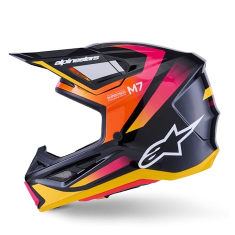 Segunda imagem do produto Capacete Alpinestars SM7 Rise Preto Amarelo Rosa