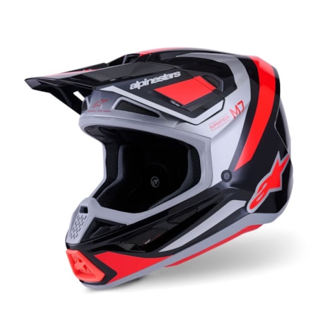 Capacete Alpinestars SM7 Rise Preto Prata Vermelho