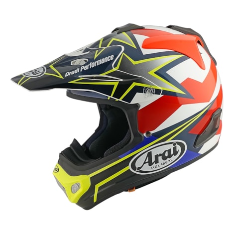 Capacete Arai MX-V Evo Stars & Stripes Preto Branco Vermelho Amarelo
