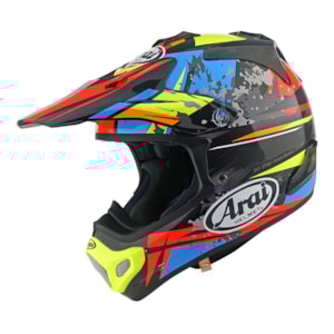 Capacete Arai MX-V Evo Track Preto Azul Vermelho Amarelo