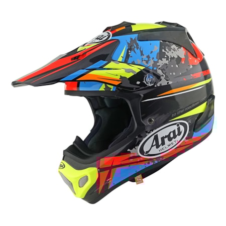Capacete Arai MX-V Evo Track Preto Azul Vermelho Amarelo