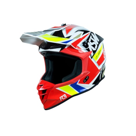 Capacete ASW R3 Takker Preto Branco Vermelho Amarelo