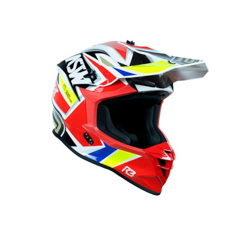 Segunda imagem do produto Capacete ASW R3 Takker Preto Branco Vermelho Amarelo