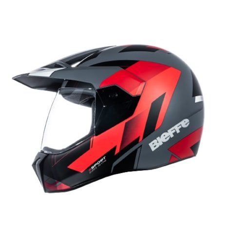 Capacete Bieffe 3 Sport React Cinza Escuro Vermelho Fosco