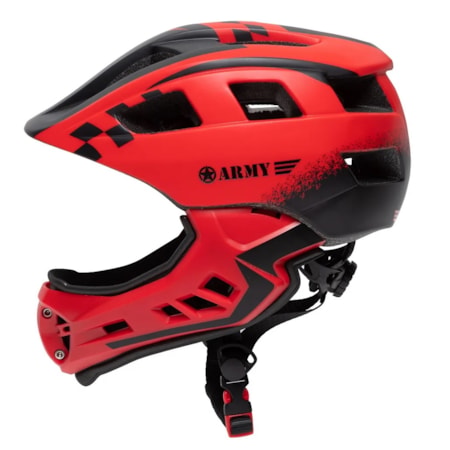 Segunda imagem do produto Capacete Bike Infantil Army Grid C/ Queixeira - Vermelho Preto