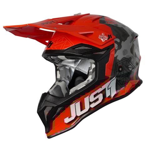 Capacete Just1 J39 Kinetic Camo - Laranja Vermelho Flúor Cinza