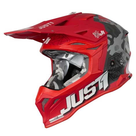 Capacete Just1 J39 Kinetic Camo - Vermelho Preto Cinza Fosco