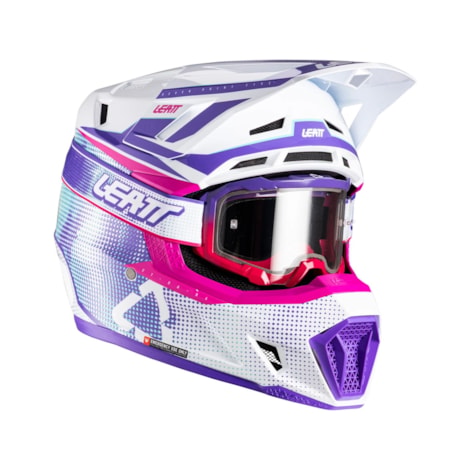 Capacete Leatt 7.5 C/ Óculos Roxo Branco Rosa Tamanho:60