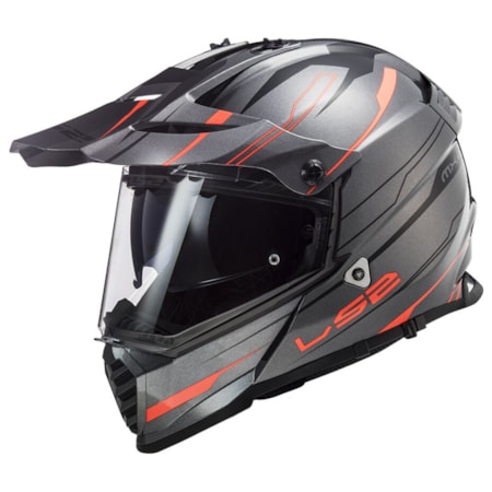 Capacete Ls2 Mx436 Pioneer Evo Knight Titanium Orange