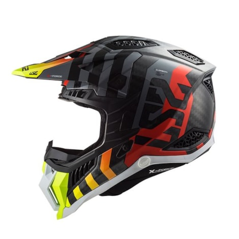 Capacete LS2 MX703 X-Force Carbon Barrier - Amarelo Flúor Vermelho