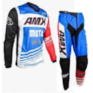 Conjunto AMX Prime Moto Infantil - Azul Branco Vermelho