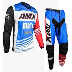 Conjunto AMX Prime Moto Infantil - Azul Branco Vermelho