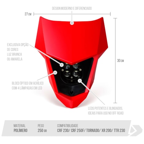 Segunda imagem do produto Farol Led 40W Biker C/ Carenagem CRF 230/250F/300F TORNADO XR 200 TTR 230 - Preto