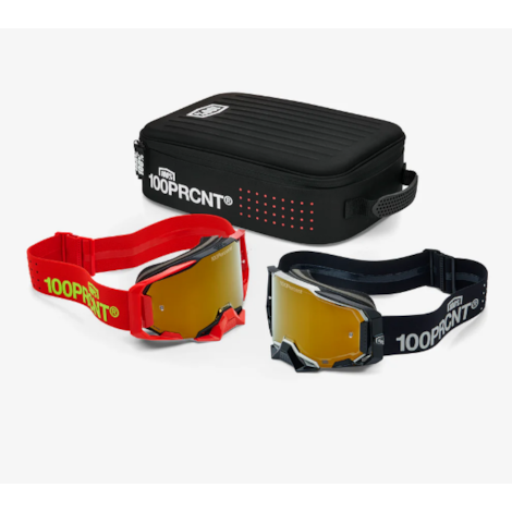 Kit Dual Armega 100% Racer Pro Pack Preto Vermelho True Gold Mirror