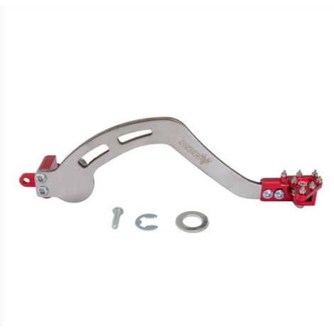 Pedal De Freio Red Dragon Aço Inox C/ Ponta Retratil CRF 250F 19 - Prata Vermelho